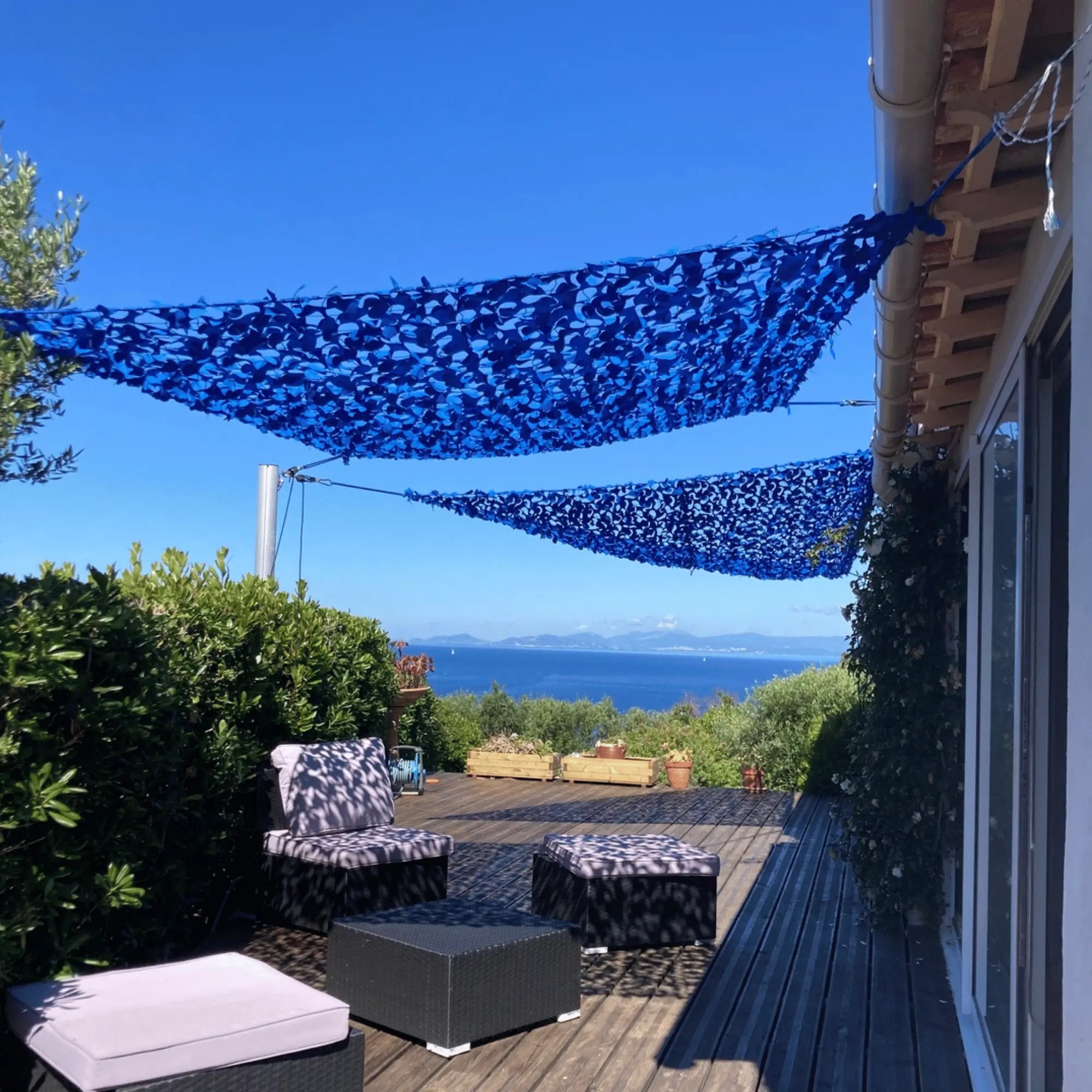 Voile d'ombrage camouflage bleu
