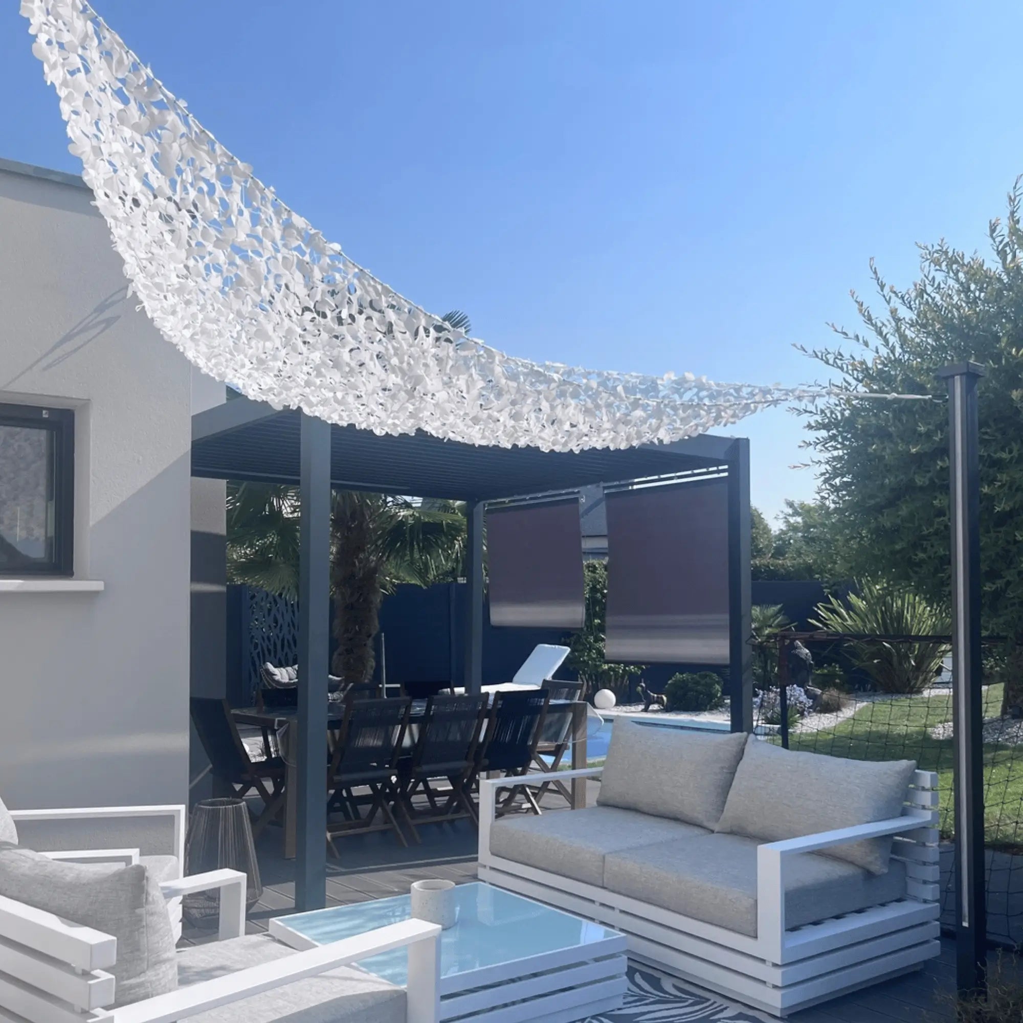 Voile d'ombrage camouflage triangulaire blanc