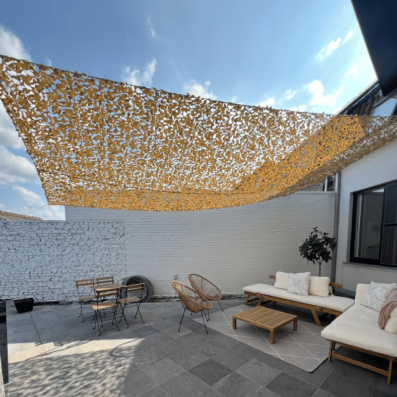 Voile d'ombrage camouflage renforcé câble acier